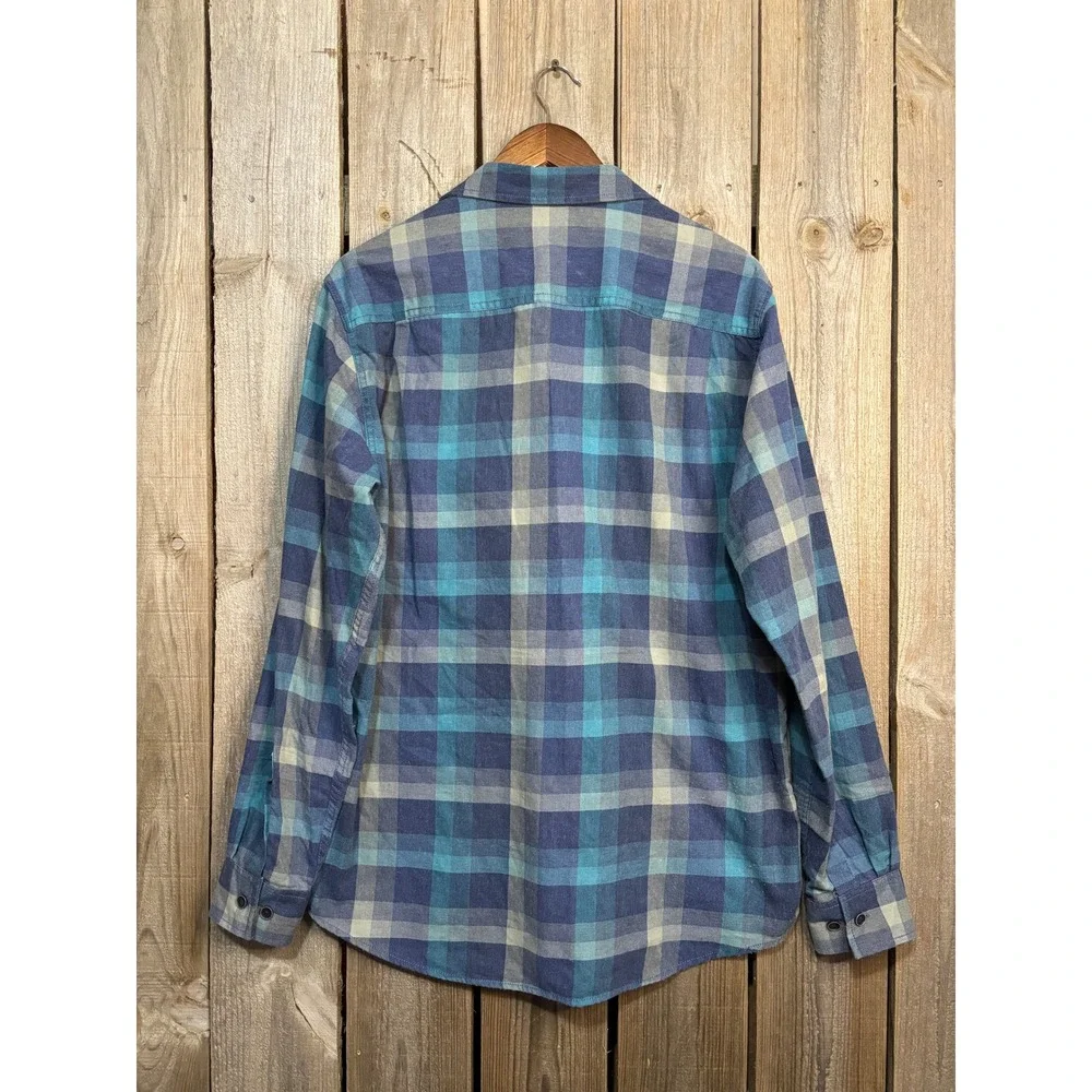 Weatherproof Vintage Mens Blue Teal Plaid Flannel Button Down Shirt Large